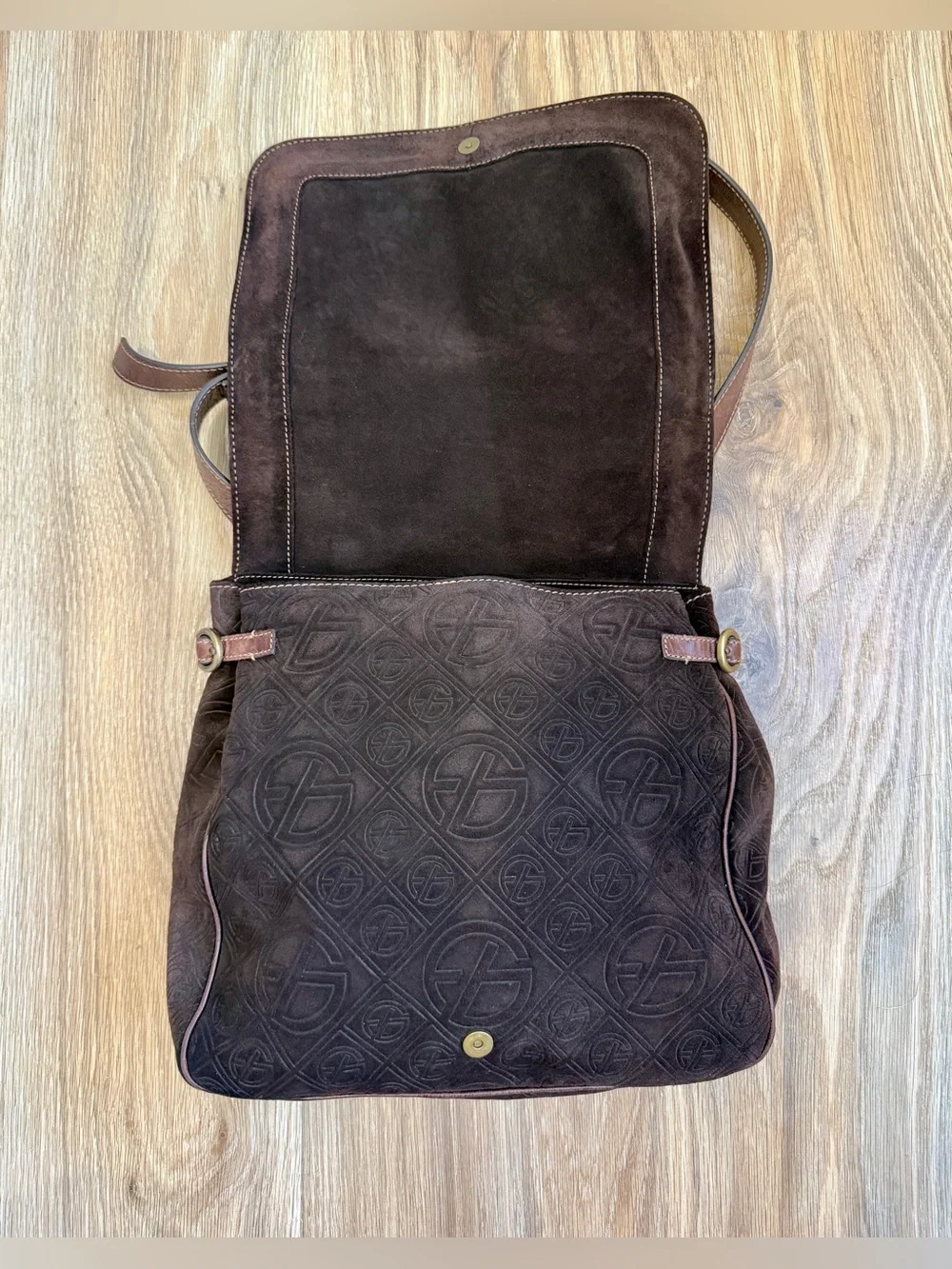 Francesco Biasia Embossed Brown Leather Shoulder Crossbody Bag